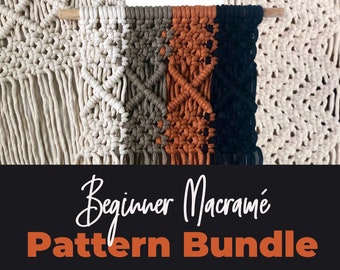 Beginner Macrame Bundle, 4 Easy Macrame Wall Hanging Tutorials pdfs, Learn to Macrame, Illustrated Macrame Patterns