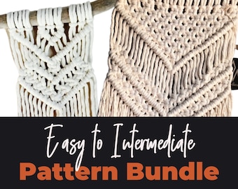 Easy to Intermediate Macrame Bundle, 3 Beginner+ Level Macrame Wall Hanging Tutorials, Learn to Macrame, Illustrated Macrame Patterns