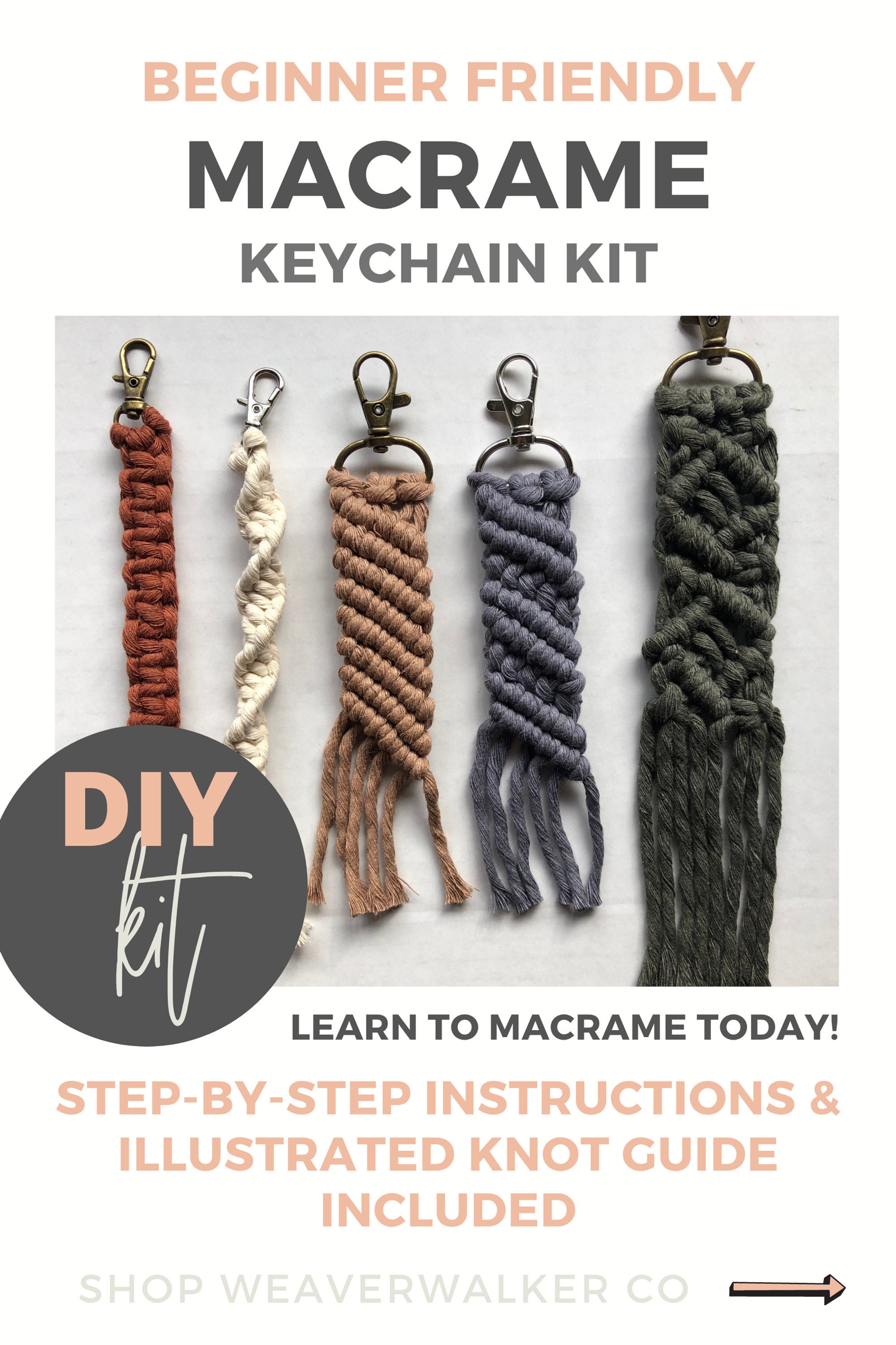 Macrame keychain kit make gifts beginner to intermediate etsy