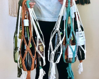 Macrame Pattern PDF | Wine Tote Tutorial | Download + Create | Bottle holder carrier diy pattern