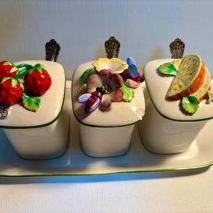 Jam Pots by Villeroy & Boch.  fruit ceramic decor