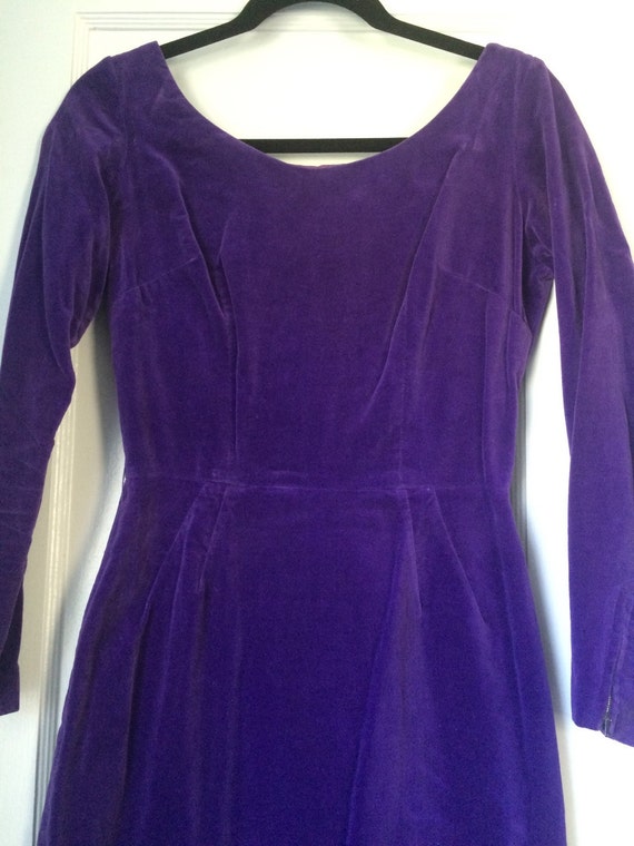 80's body con dress/purple//velvet - image 1