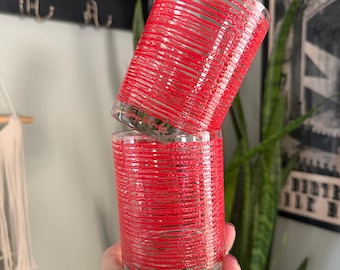 VTG Georges Briard MCM Double Old Fashioned Abstract Red Stripe Glasses : Set of 2