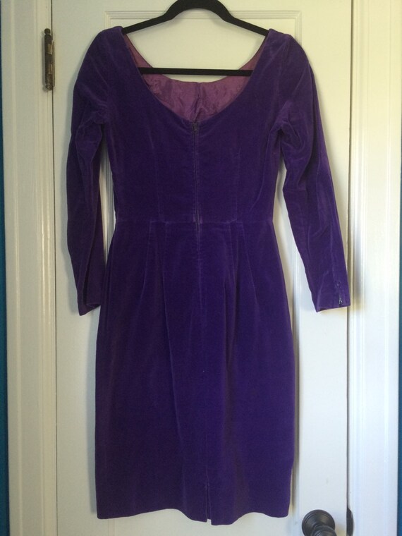 80's body con dress/purple//velvet - image 3