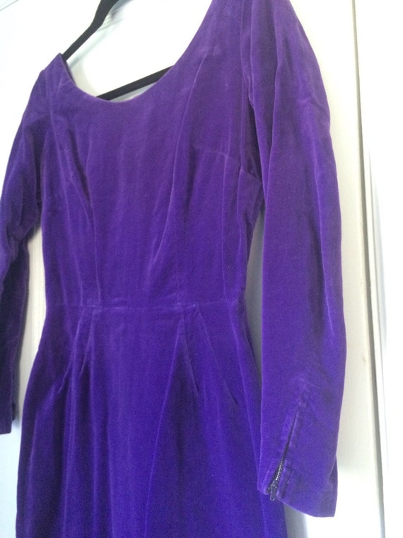 80's body con dress/purple//velvet - image 2