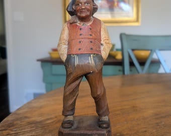 Vintage Norgewian Handcarved Male Figure Willie Norway Cortina Willie Hoel Actor Folk Art Scandinavian Wood Wooden