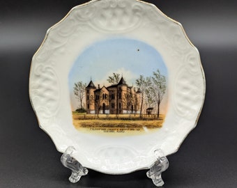 Antique Souvenir Plate Crawford County Courthouse Court House Girard Kansas Clay H. Burnett Wheelock Germany