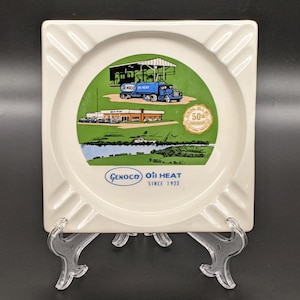 Vintage, General, Oils, Genoco, Oil, Heat, Ashtray, Large, Chattanooga, Tennessee, Blue, Green, 50th, Anniversary, 1973, Advertising