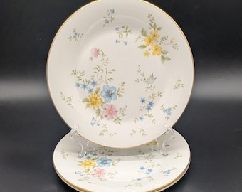 Royal Doulton Elegy Three Dinner Plates Butterfly Pink Yellow Blue Flowers Some Wear