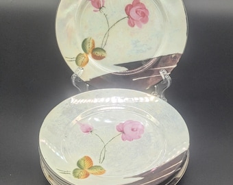 Vintage Five Made In Japan Bread Salad Appetizer Plates Luster Black Pink Roses Light Design Wear