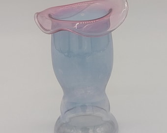 Vintage 1930s Dunbar Glass Iridescent Blue and Pink Whimsy Hat Vase Thin Delicate Decorative Small Light Wear