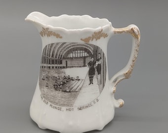 Antique Souvenir Creamer The Old Plunge Hot Springs South Dakota Fargo Mercantile Germany Porcelain Small Crack Swimming