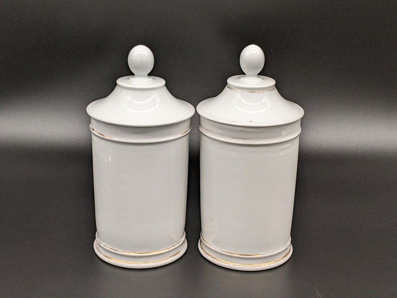 Antique Two Apothecary Jars White Glass One Has Faint Crack Both Wear ...