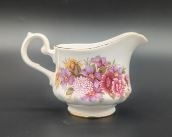 Vintage Queen Anne Bone China Mini Creamer Pattern 8629 Floral Sprays Carnations Daffodils Yellow Pink White Green Flowers