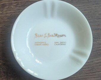 Vintage Anthony's Star of the Sea Room Embarcadero San Diego California Ashtray White Gold