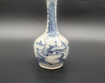 Antique 19th Century Canton Bottle Chinese Bottle Vase Blue