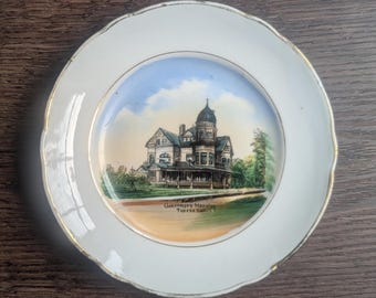 Antique Wheelock China Souvenir Plate Governor's Mansion Topeka Kansas E.D. Giles & Co. Has Chip Some Wear