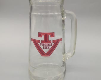 Vintage Virginia Tech University Hokies Glass Large Mug Has Minor Base Damage