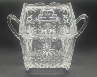 Vintage Godinger Baroque Pattern Clear Glass Covered Box Biscuit Jar Heavy Elegant