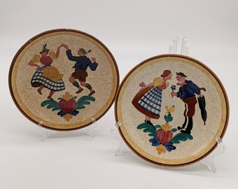 Vintage Villeroy Boch Villeroy & Boch Pair Of Plates Plate Man Women Dancing Flower Bird Blue Green Heart Yellow Romantic