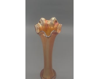 Vintage Fenton Marigold Fine Rib Carnival Glass Swung Vase Base Chip