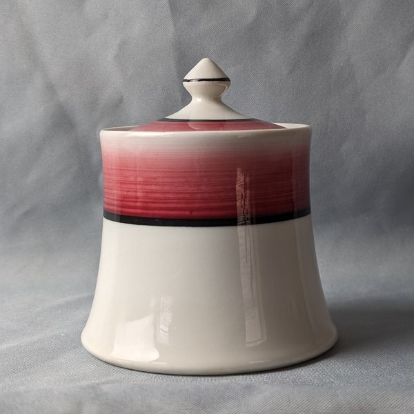 Vintage Mayer China Covered Sugar Bowl With Lid P-5044 Red Reversed Fadeout With Black Band Some Wear Pit Mark