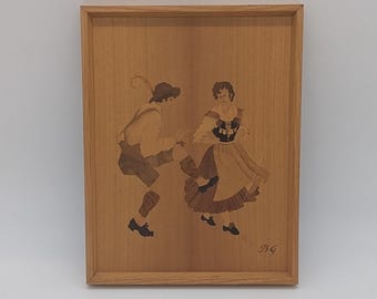 Vintage Buchschmid & Gretaux BG Dancing Pair Couple Wood Inlay Wall Art Brown Some Scuffing Wear