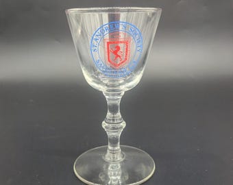 Vintage St. Andrew's Society Savannah Georgia Cordial Liquor Glass Blue Red Clear