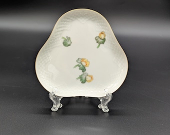 Vintage Bing & Grondahl Erantis Triangular Tray For Condiment Set Yellow Flowers Green White Gold Denmark