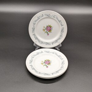 Vintage Royal Doulton Chantilly Rose Three Bread And Butter Plates Pink Yellow White Green Flowers Floral Design England