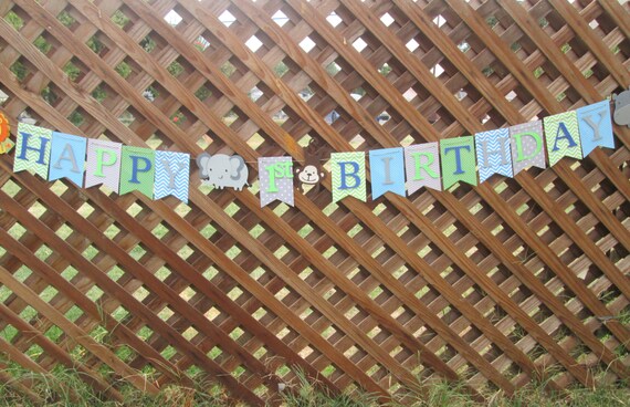 Jungle Theme Happy Birthday Banner Birthday Banner 1st Etsy