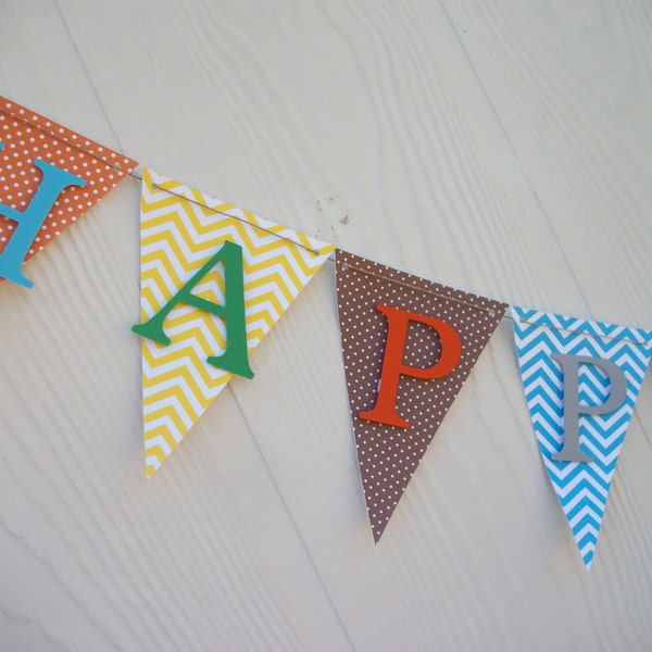 Chevron and polka dot happy birthday banner, birthday banner, happy 1st birthday