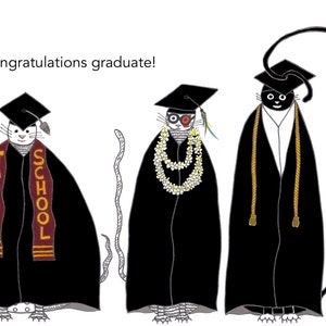 Cat Graduation card - Cap Gown Tassel Mortar board College High School Funny Cats in robes