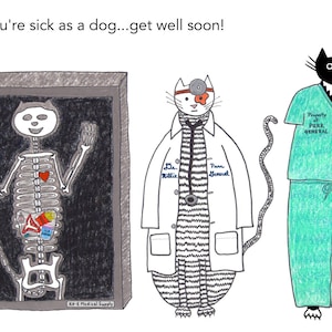 Carte de chat - obtenez bien bientôt Désolé condoléances soin préoccupation malade chats x-ray docteur hôpital infirmière stéthoscope