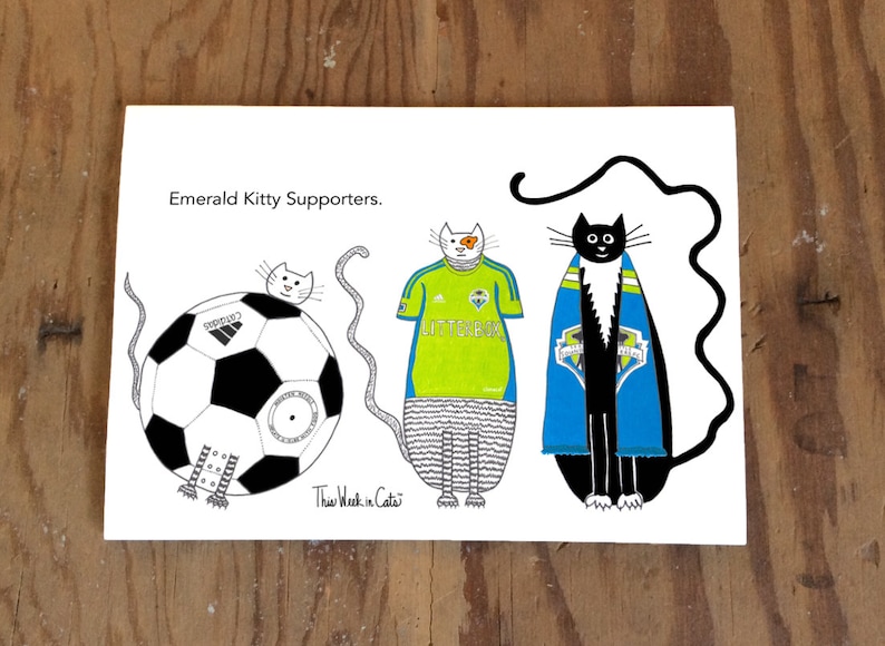 Cat Card Seattle Sounders FC Football Club Soccer Cats Funny Cat Sports