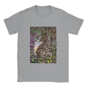 Classic Unisex Crewneck T-shirt with Hare and Poisonous Plants Drawing