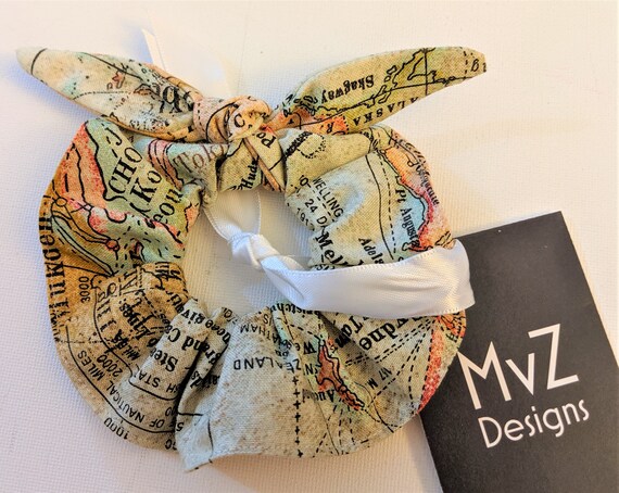 World Map Top Knot Scrunchies Elastic Hair Ties Globe Etsy