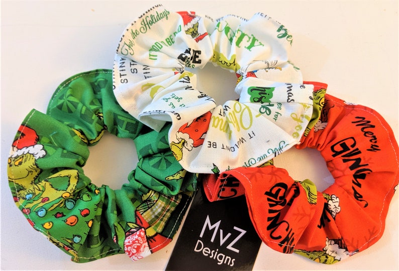 Merry GRINCHMAS Scrunchies /& Head Bands Lic Grinch Christmas Fabric Merry Red Naughty Nice Mean Green Hair Ties Gift for her MvZDesigns MvZ