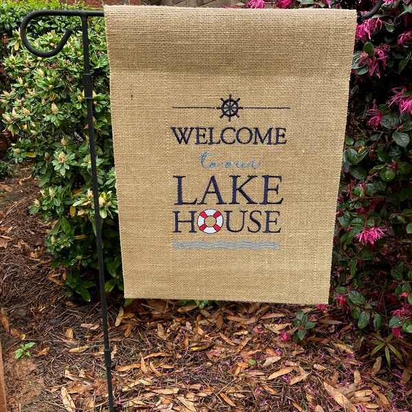 to Our Lake House Garden Flag Etsy