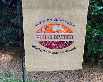 Clemson/University of SC House Divided Garden Flag