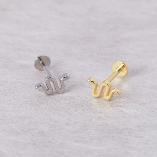 Snake Flat Back Stud Earrings S55 • Serpent Stud, Threadless Push Pin Stud, Tragus Stud, Flat Back Earring, Labret Stud, Snake Stud Earring