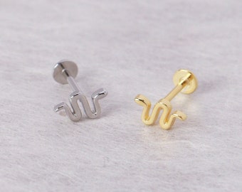 Snake Flat Back Stud Earrings S55 • Serpent Stud, Threadless Push Pin Stud, Tragus Stud, Flat Back Earring, Labret Stud, Snake Stud Earring