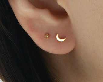 Moon Stud S14 • Moon Ball Back Studs, Moon Earrings, Moon Ball Back Earrings, Dainty Moon Studs, Dainty Moon Earrings, Small Stud Earrings