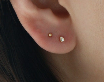 Teardrop Stud S40 • Teeny Studs, Tiny CZ Studs, Dainty Studs, Cubic Zirconia Studs, Gold Earrings, White Zirconia, Gift For Her