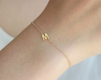 Tiny Sideways Initial Bracelet B6 • Personalized Letter Bracelet, Friendship Bracelet, Dainty Custom Jewelry, Mom Gift For Her