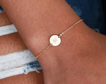 Small Disc Bracelet B208A • 9MM, Custom Disc Bracelet, Initial Bracelet, Friendship Bracelet, Bridesmaids Gift For Her