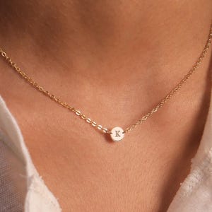 Dainty Initial Necklace N207A – Personalized Letter Pendant, Tiny Custom Disk