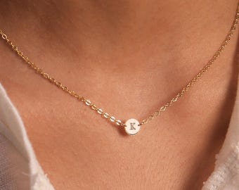 Dainty Initial Necklace N207A – Personalized Letter Pendant, Tiny Custom Disk