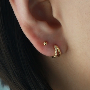V Hoop H7 • Double Huggie Hoop Earrings, Dainty Hoops, CZ Hoop Earrings, Gold Hoops, Silver Hoops, Small Hoop, Double Hoop Earrings