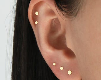 Dot Stud Earring S2 • 2MM 3MM 4MM Gold or Silver Disc Stud, Dainty Stud